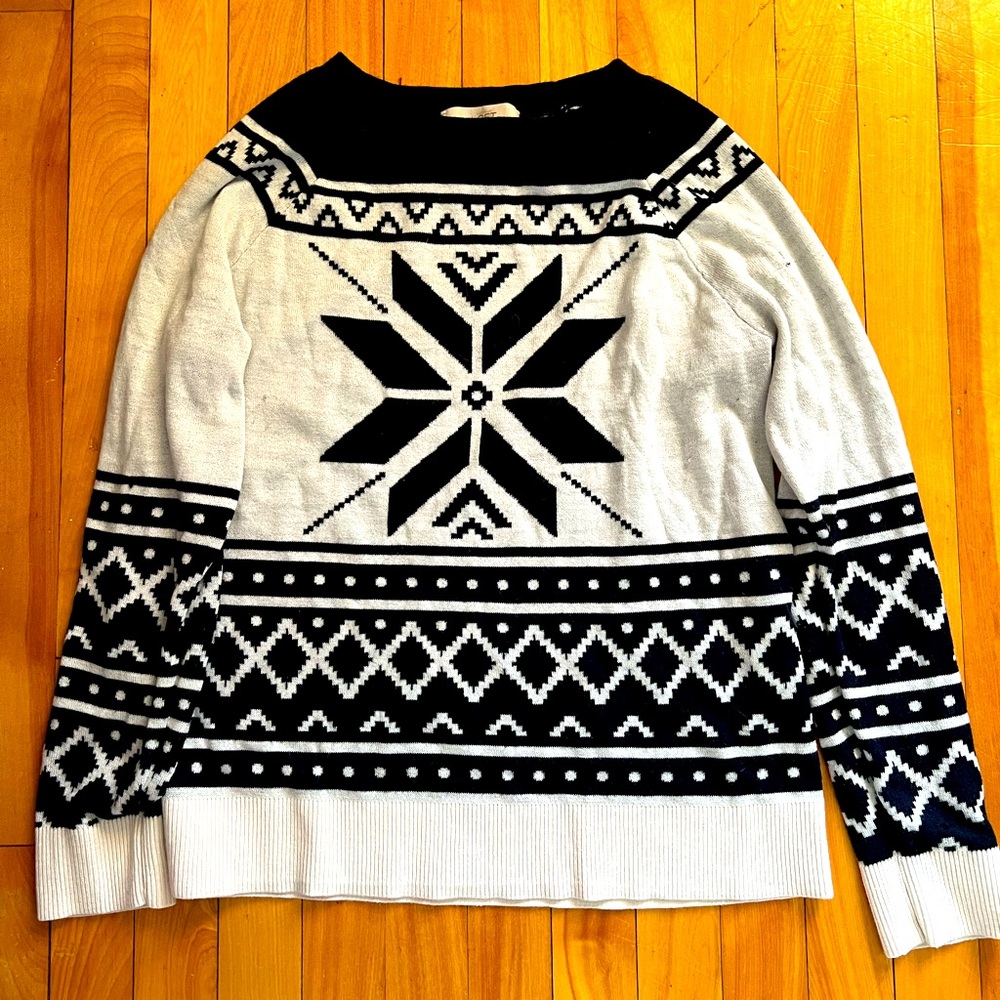 Blue and white snowflake fair isle sweater
